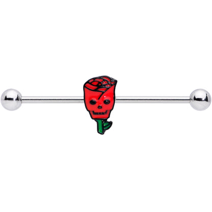 14G Skull Red Rose Valentines Industrial Barbell 38mm
