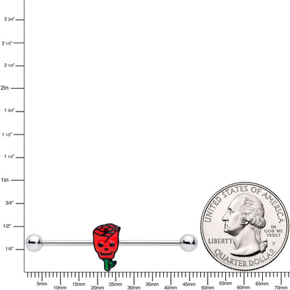 14G Skull Red Rose Valentines Industrial Barbell 38mm