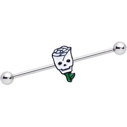 14G Skull White Rose Valentines Industrial Barbell 38mm