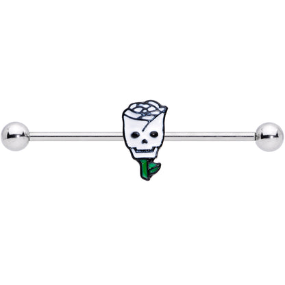 14G Skull White Rose Valentines Industrial Barbell 38mm