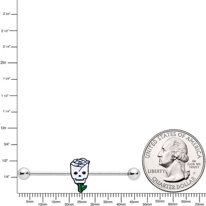 14G Skull White Rose Valentines Industrial Barbell 38mm