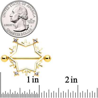 14G 3/4 Clear Gem Gold Tone Snowflake Christmas Nipple Shield Set
