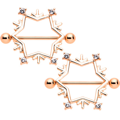 14G 3/4 Rose Gold Tone Snowflake Christmas Nipple Shield Set
