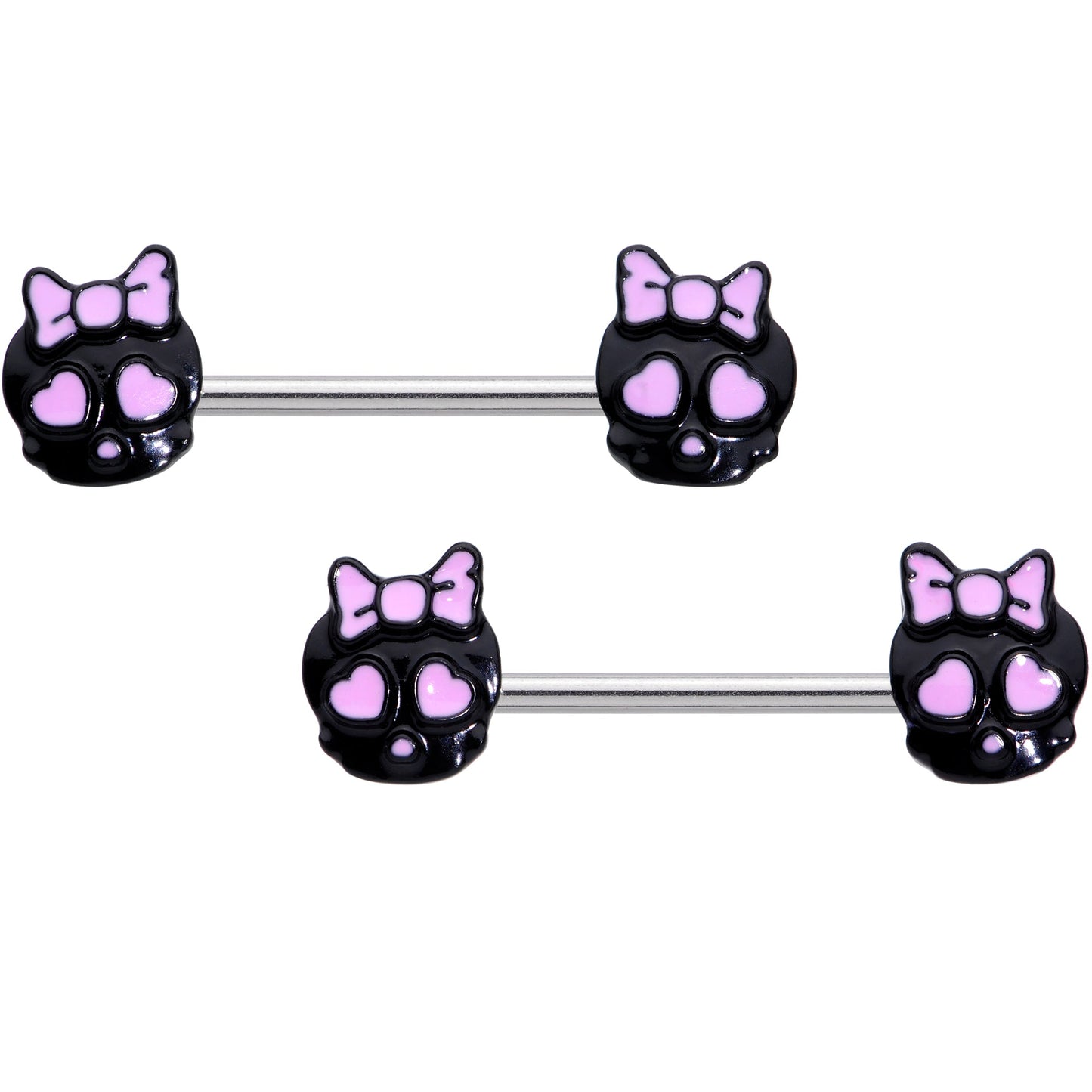 14G 9/16 Heart Bow Black Skull Halloween Barbell Nipple Ring Set