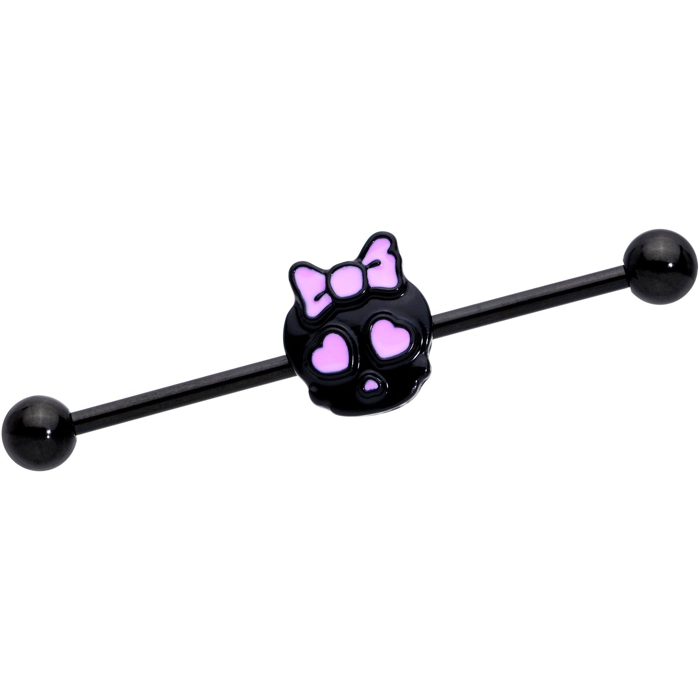 14G Black Heart Bow Black Skull Halloween Industrial Barbell 38mm