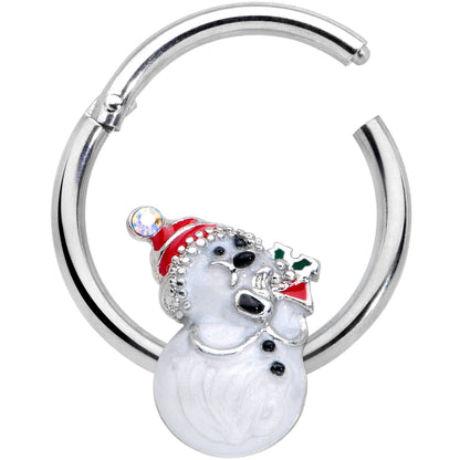 16G 3/8 Clear Gem Snowman Christmas Hinged Segment Ring