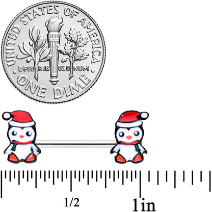 14G 9/16 Santa Penguin Christmas Barbell Nipple Ring Set