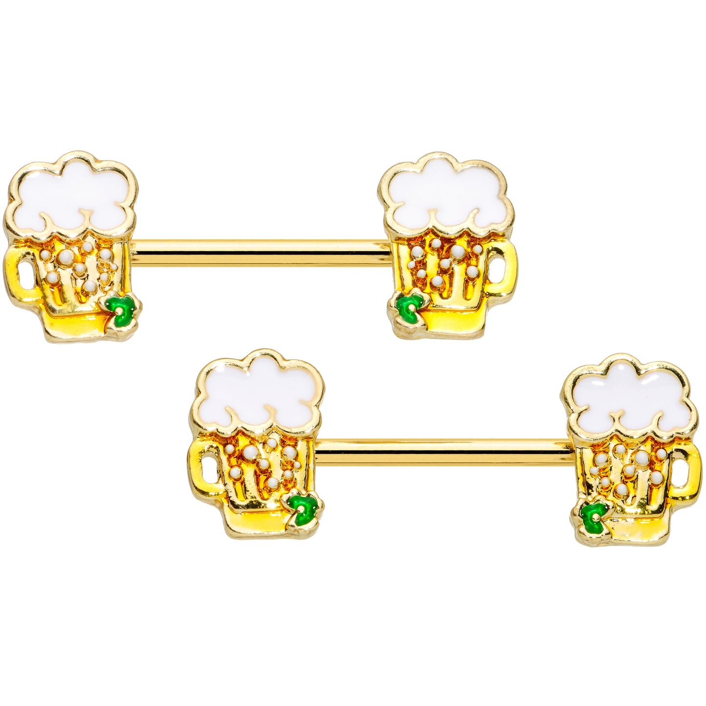 14G 9/16 Gold Tone Beer Mug St Patricks Day Nipple Ring Set