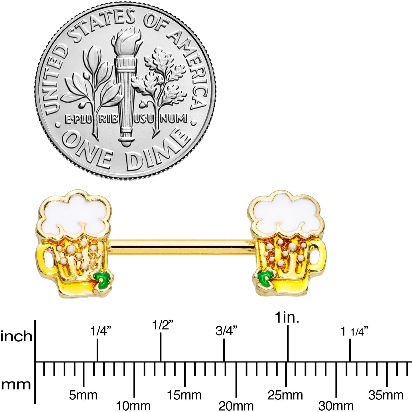 14G 9/16 Gold Tone Beer Mug St Patricks Day Nipple Ring Set