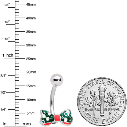 Green Red White Bow Christmas Belly Ring