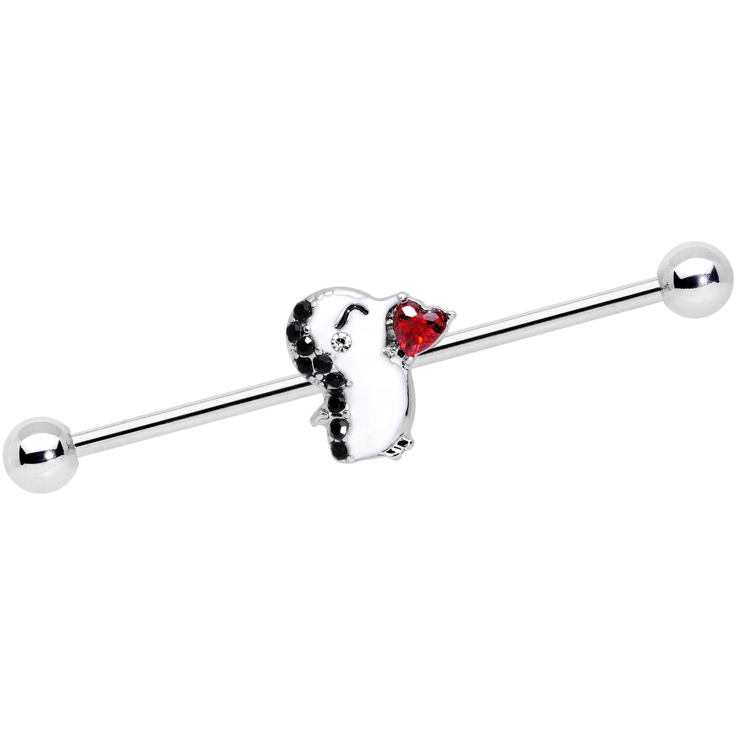 14G Red Gem Penguin Heart Valentines Day Industrial Barbell 38mm