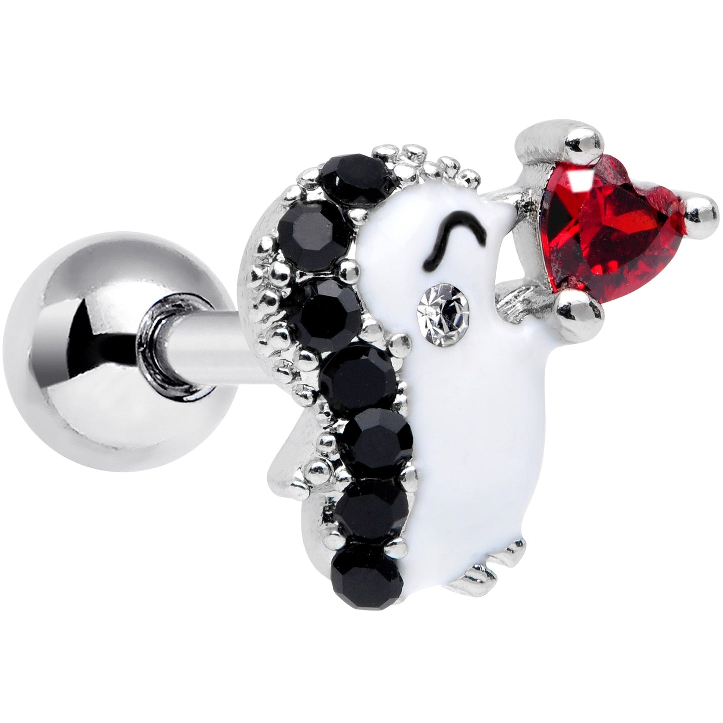 16G 1/4 Red Gem Penguin Heart Valentines Day Cartilage Tragus