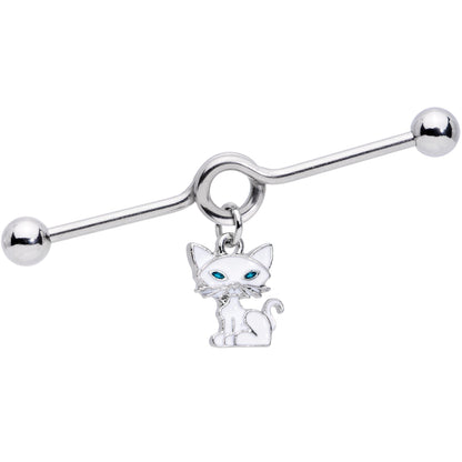 14G Blue Eyed White Cat Dangle Project Barbell 38mm