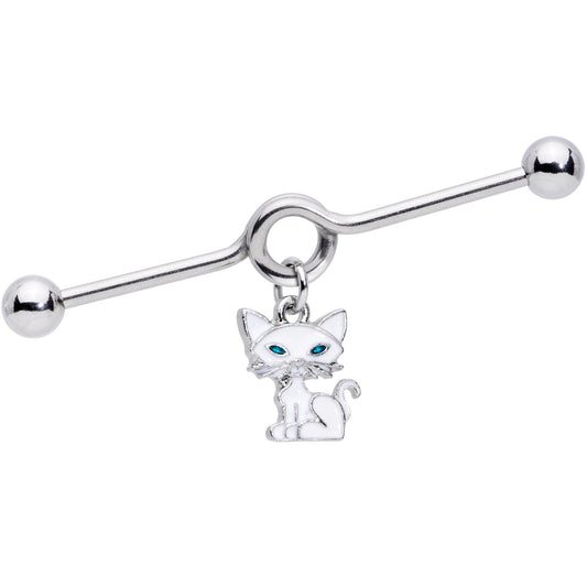 14G Blue Eyed White Cat Dangle Project Barbell 38mm