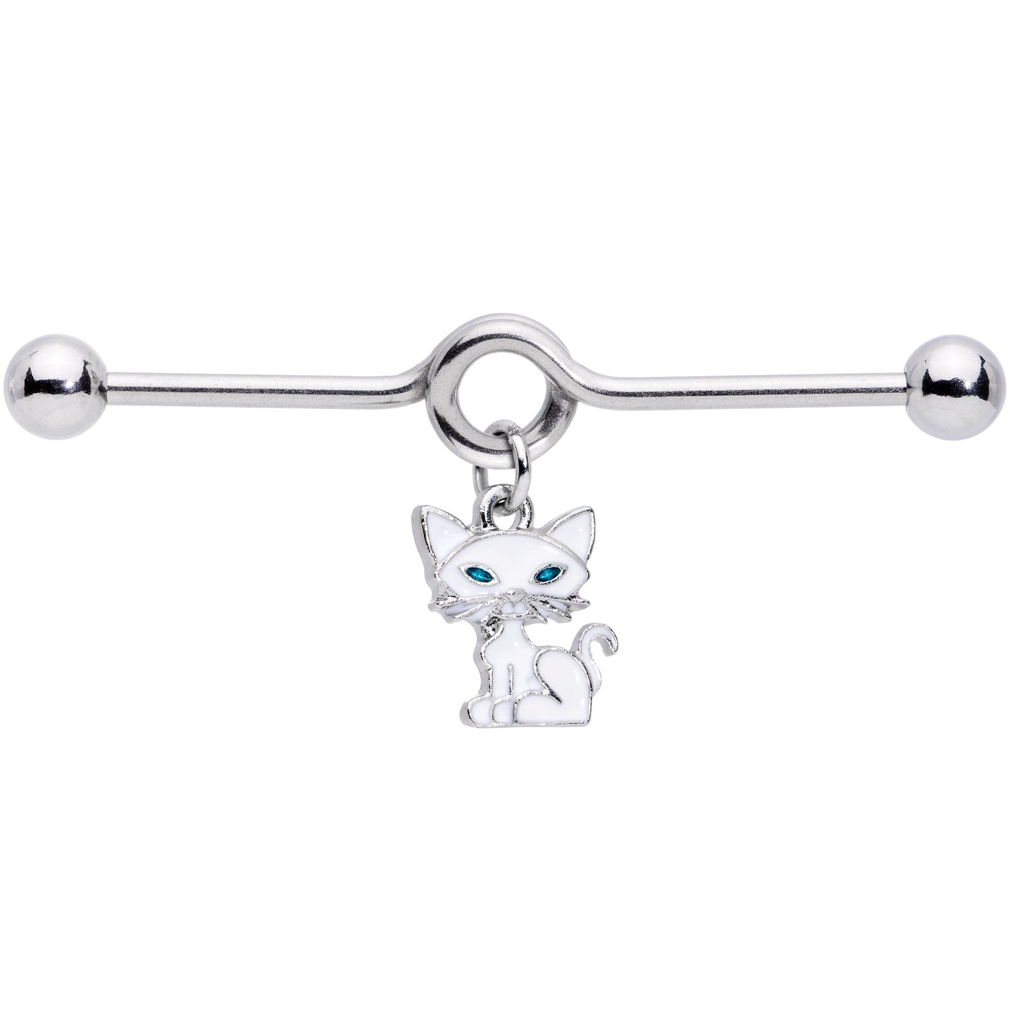14G Blue Eyed White Cat Dangle Project Barbell 38mm
