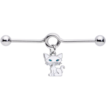 14G Blue Eyed White Cat Dangle Project Barbell 38mm