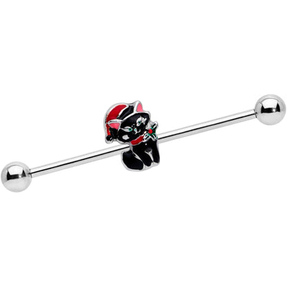 14G Black Cat Santa Hat Christmas Industrial Barbell 38mm