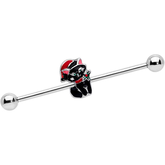14G Black Cat Santa Hat Christmas Industrial Barbell 38mm