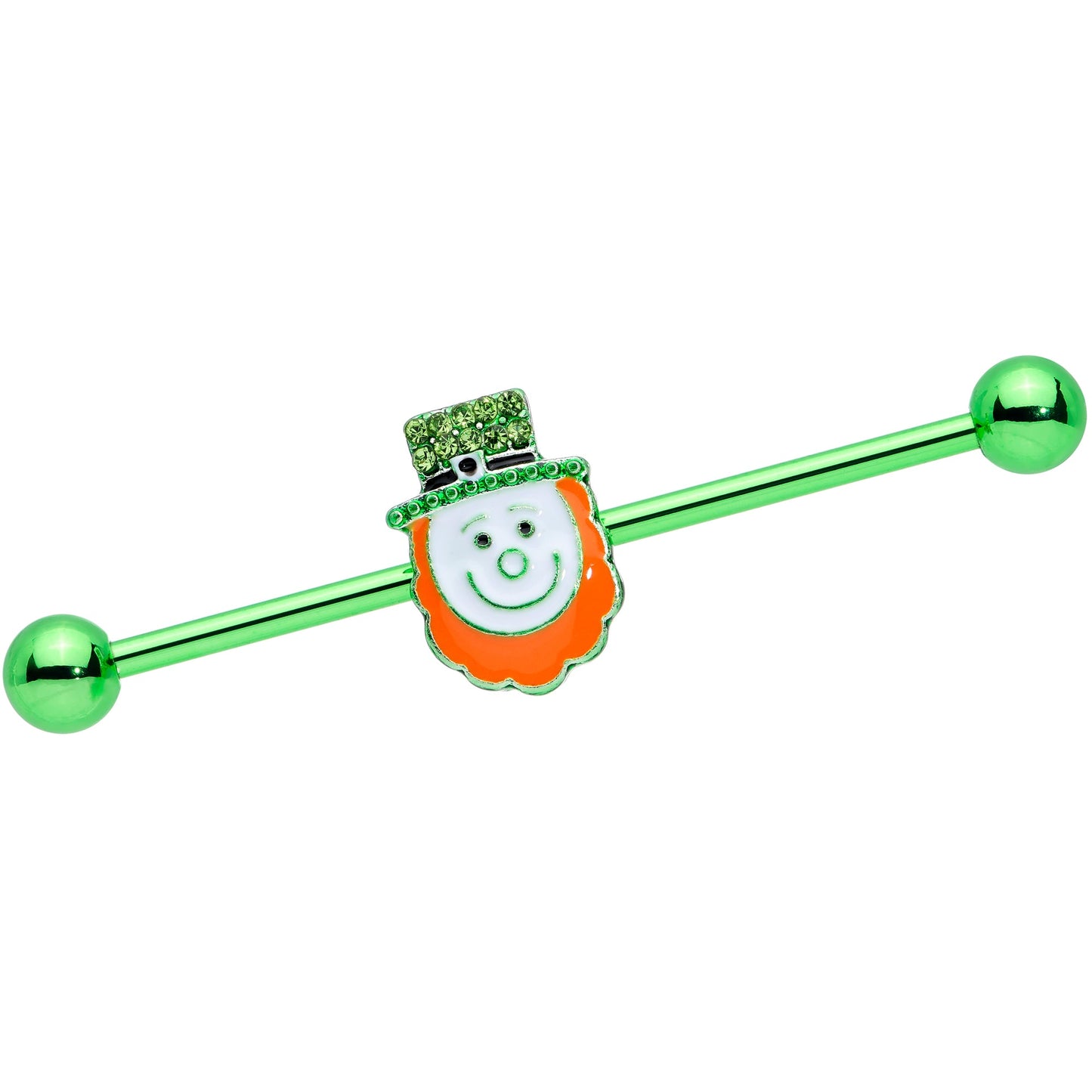14G Green Gem Leprechaun St Patricks Day Industrial Barbell 38mm