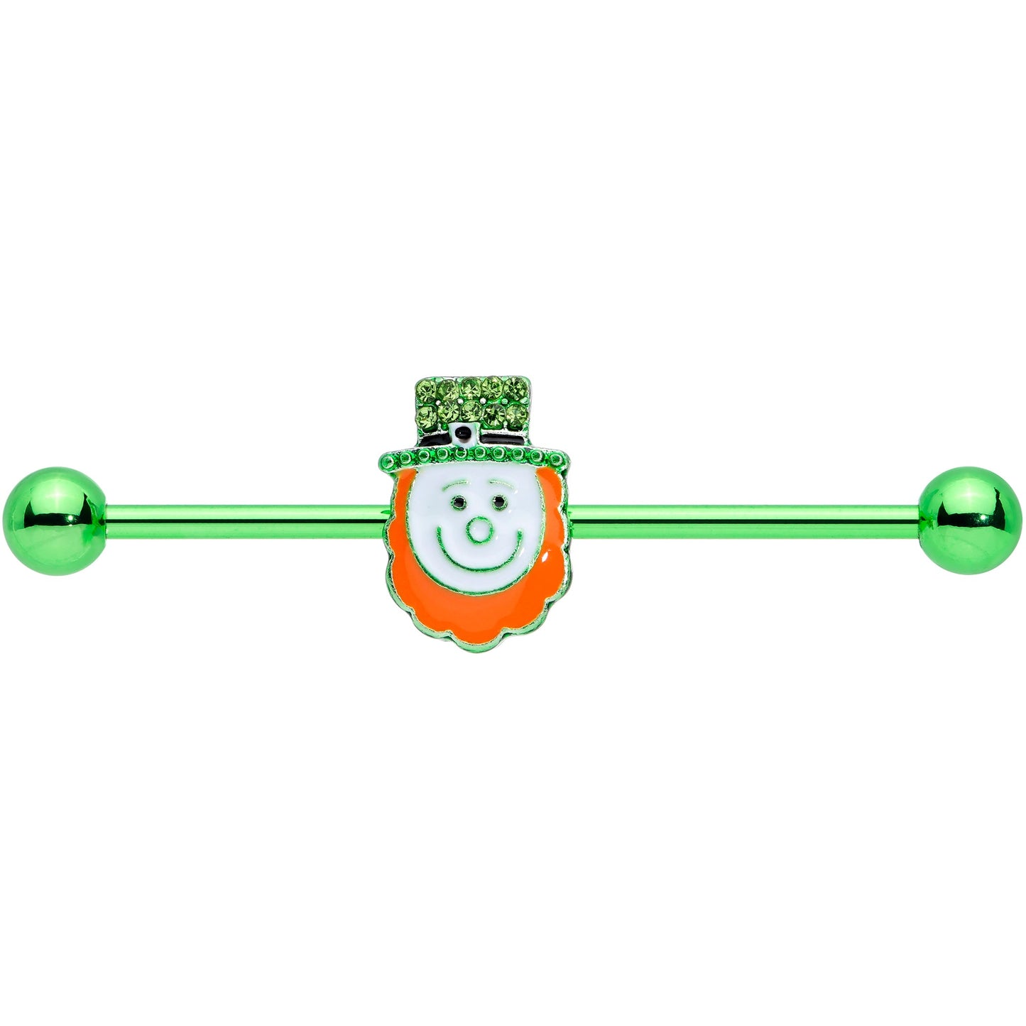 14G Green Gem Leprechaun St Patricks Day Industrial Barbell 38mm