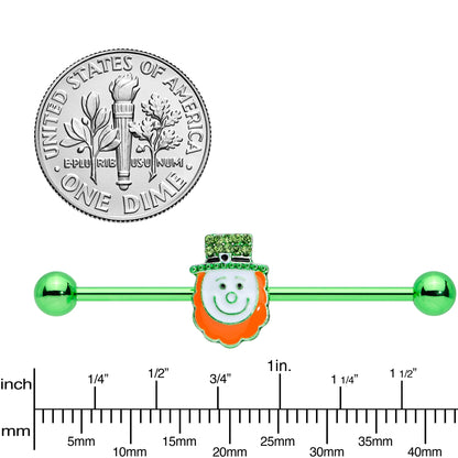 14G Green Gem Leprechaun St Patricks Day Industrial Barbell 38mm