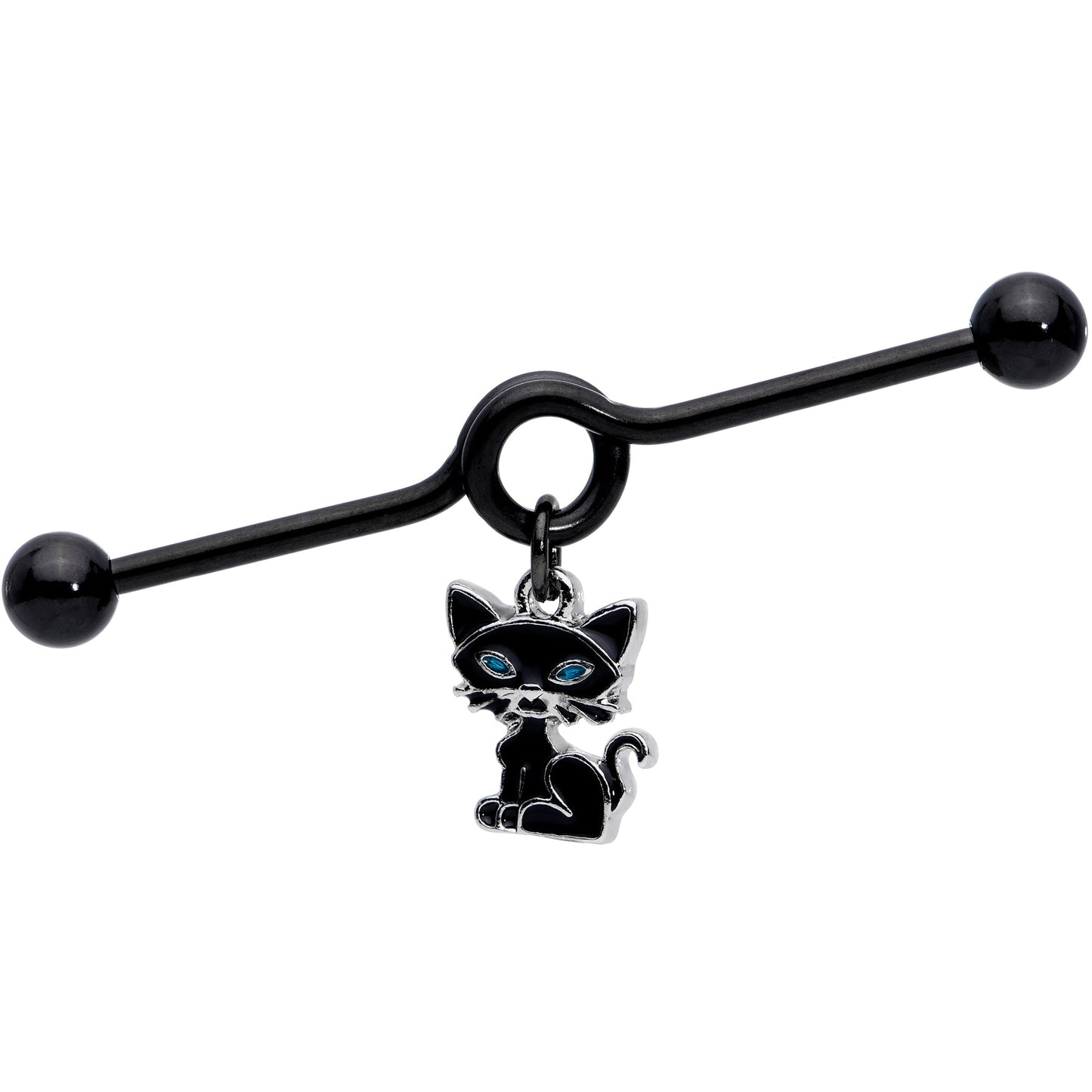 14G Black Blue Eyed Black Cat Dangle Project Barbell 38mm