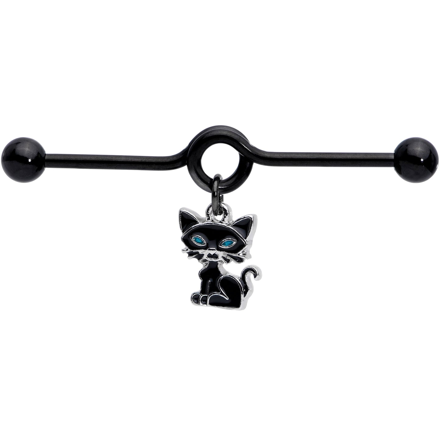 14G Black Blue Eyed Black Cat Dangle Project Barbell 38mm