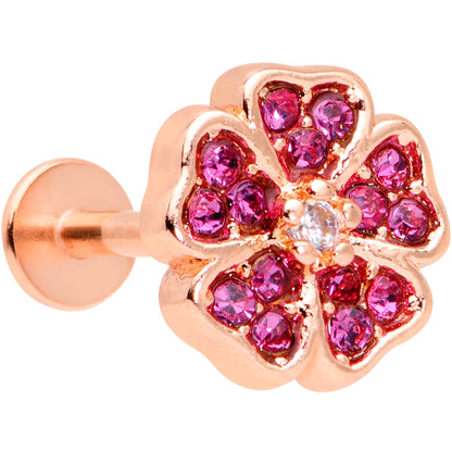 16G 5/16 Rose Gold Tone Pink CZ Gem Heart Flower Labret Tragus