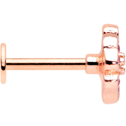 16G 5/16 Rose Gold Tone Pink CZ Gem Heart Flower Labret Tragus