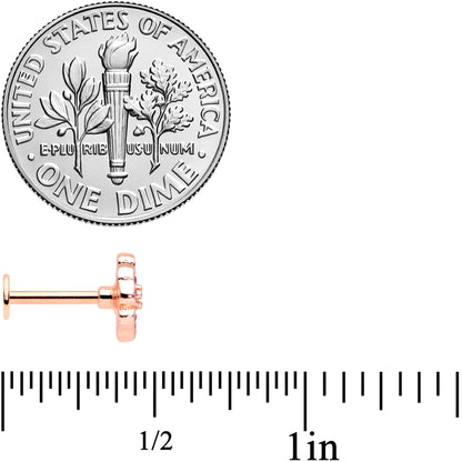 16G 5/16 Rose Gold Tone Pink CZ Gem Heart Flower Labret Tragus