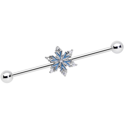 14G Clear CZ Gem Blue Snowflake Christmas Industrial Barbell 38mm