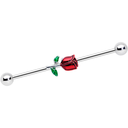 14G Red Rose Flower Valentines Day Industrial Barbell 38mm