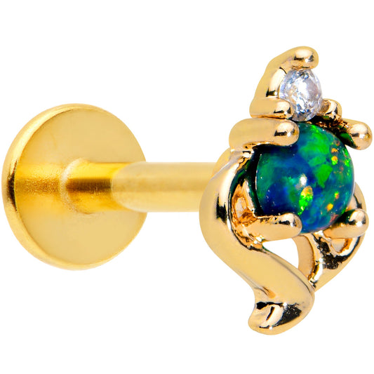 16G 1/4 Blue Synthetic Opal Gold Tone Twist Labret Monroe Tragus