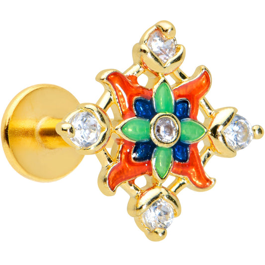 16G 1/4 Clear CZ Gem Gold Tone Color Crest Labret Monroe Tragus