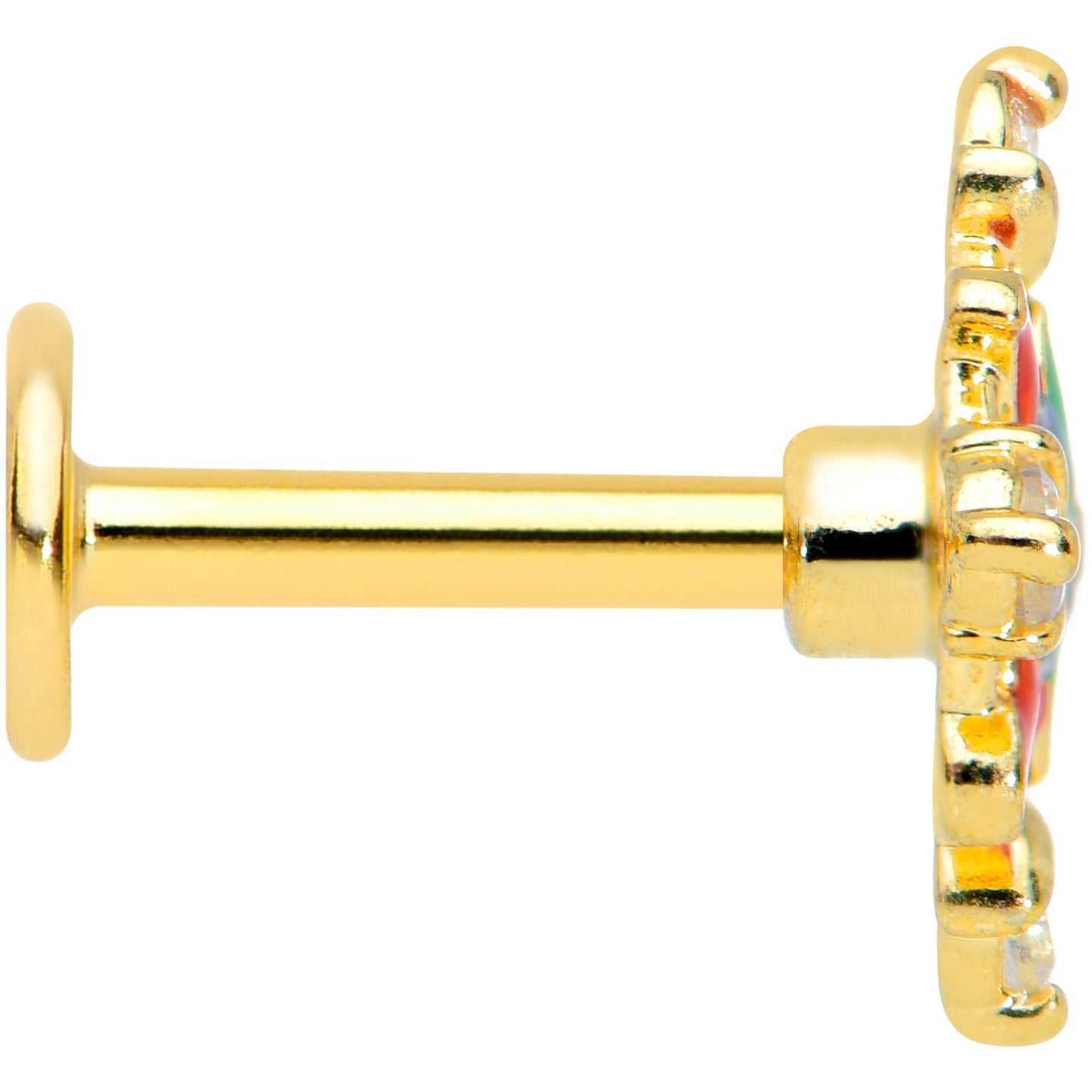 16G 1/4 Clear CZ Gem Gold Tone Color Crest Labret Monroe Tragus