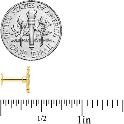 16G 1/4 Clear CZ Gem Gold Tone Color Crest Labret Monroe Tragus