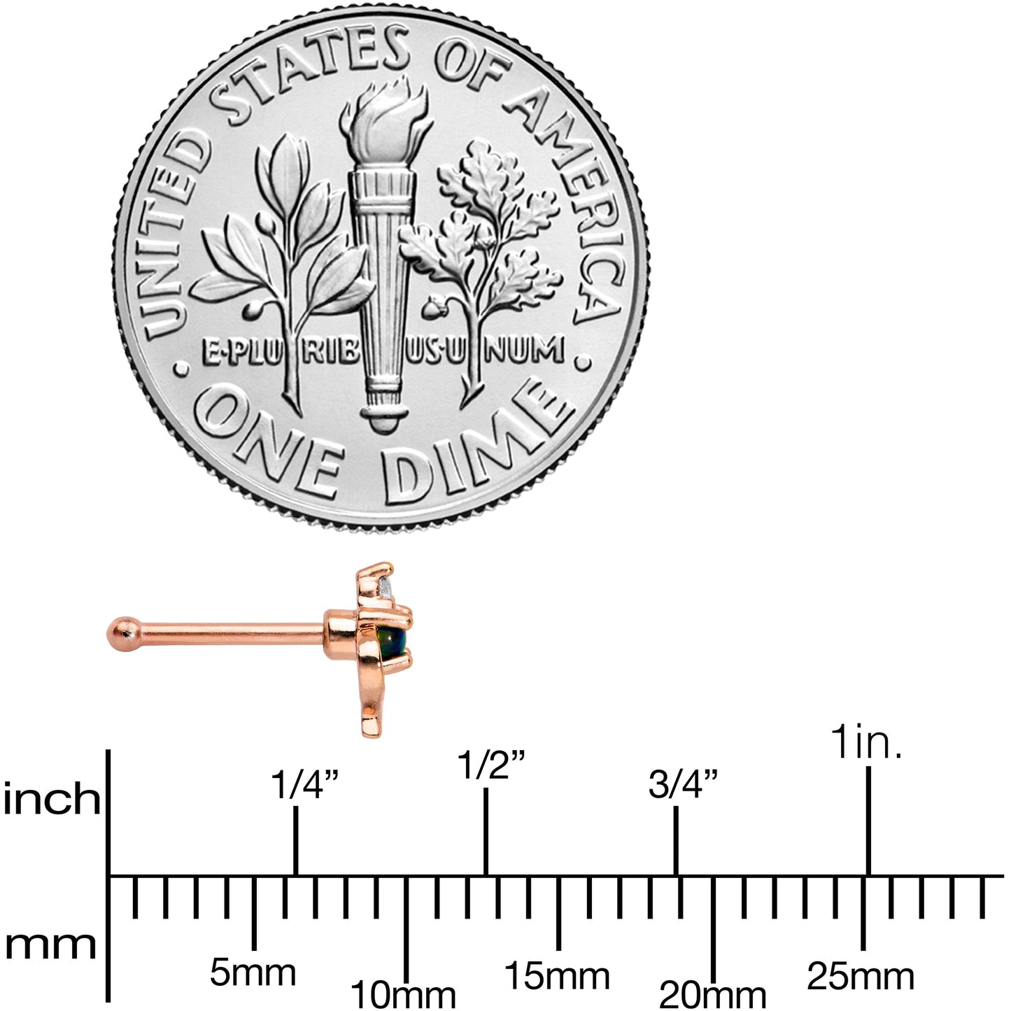 20G 1/4 Green Synthetic Opal Rose Gold Tone Twist Nose Bone