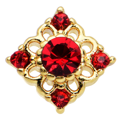 20G 1/4 Red Gem Gold Tone Regal Rhombus Nose Bone