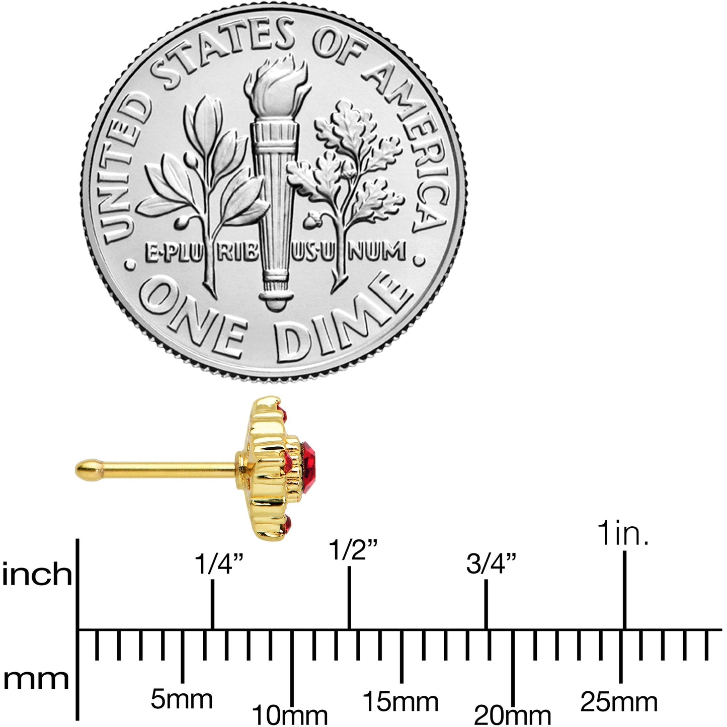 20G 1/4 Red Gem Gold Tone Regal Rhombus Nose Bone