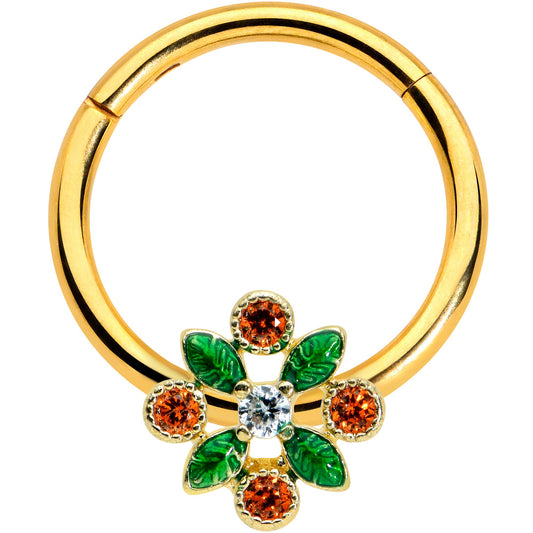 16G 3/8 Red Gem Gold Tone Crest Christmas Hinged Segment Ring