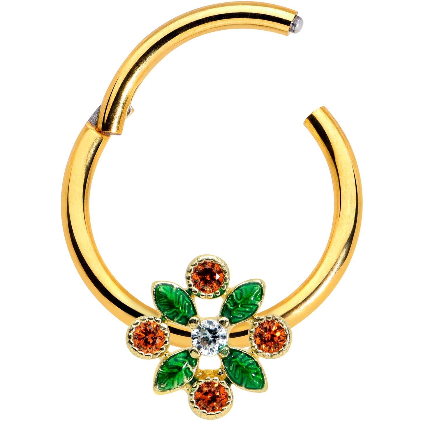 16G 3/8 Red Gem Gold Tone Crest Christmas Hinged Segment Ring