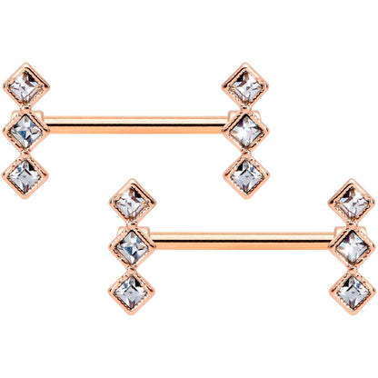 14G 9/16 Clear Gem Rose Gold Tone Triple Rhombus Nipple Ring Set