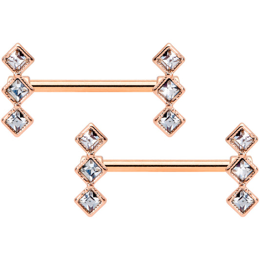 14G 9/16 Clear Gem Rose Gold Tone Triple Rhombus Nipple Ring Set