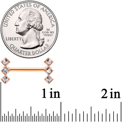 14G 9/16 Clear Gem Rose Gold Tone Triple Rhombus Nipple Ring Set