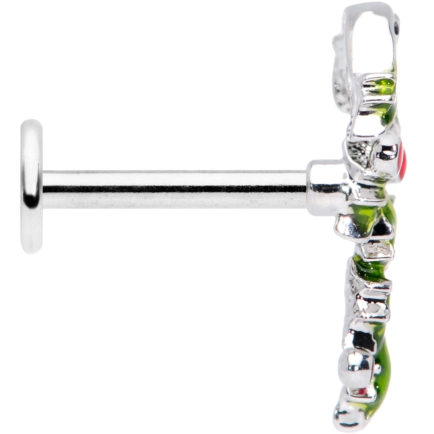 16G 5/16 Pink CZ Gem Candy Cane Holly Labret Monroe Tragus