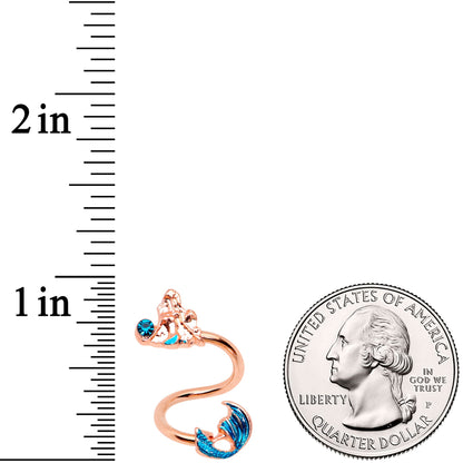 Aqua Gem Rose Gold Tone Gazing Mermaid Spiral Twister Belly Ring
