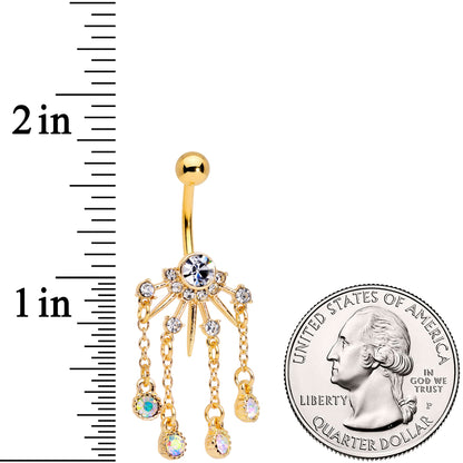 Clear CZ Gem Gold Tone Elegant Crest Dangle Belly Ring