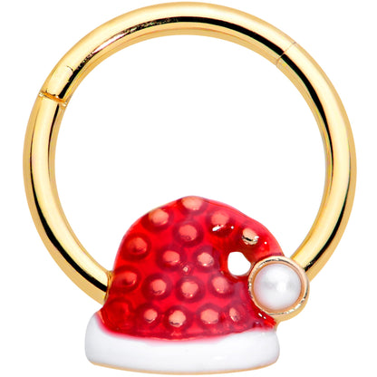 16G 3/8 Gold Tone Red Santa Hat Christmas Hinged Segment Ring