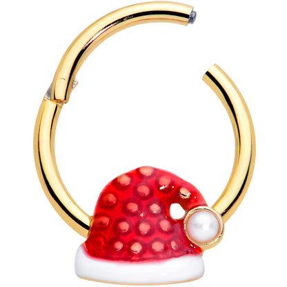 16G 3/8 Gold Tone Red Santa Hat Christmas Hinged Segment Ring