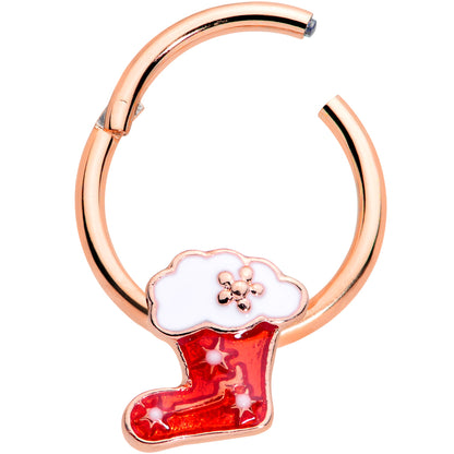 16G 3/8 Rose Gold Tone Red Christmas Stocking Hinged Segment Ring